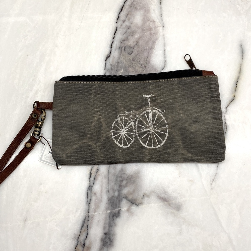 NEW Mona B Wristlet Lined Pouch Recycled Canvas bicycle